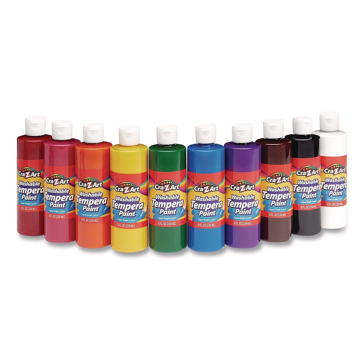 Cra-Z-Art Washable Tempera Paint, Assorted Colors, 8 oz., 10/Pack (01610)