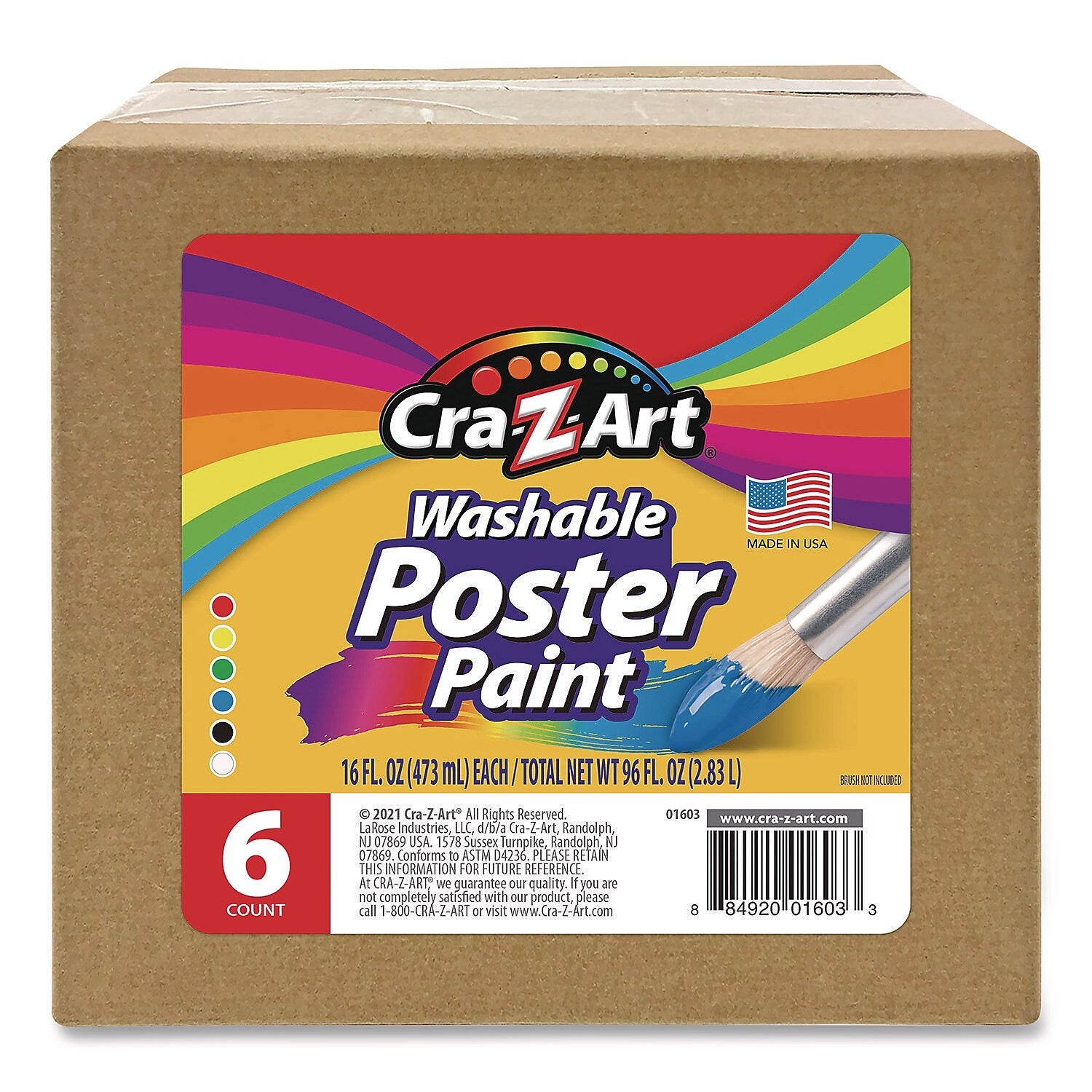 Cra-Z-Art Washable Kids Paint, Assorted Colors, 16 oz., 6/Pack (01611)