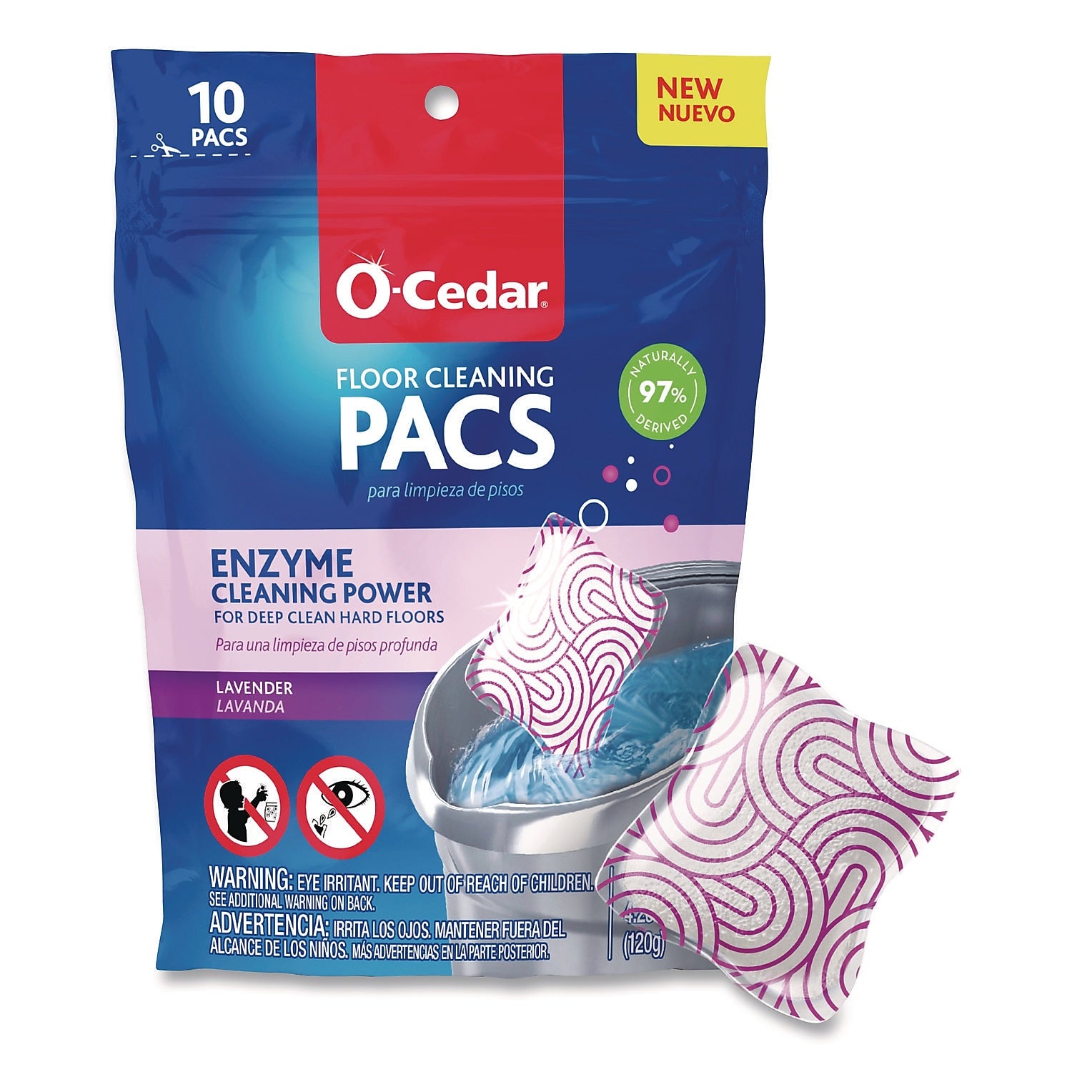 O-Cedar Cleaning PACS Floor Cleaner, Lavender Scent, 0.426 oz., 10/Pack, 8 Packs/Carton (FHD172402CT)