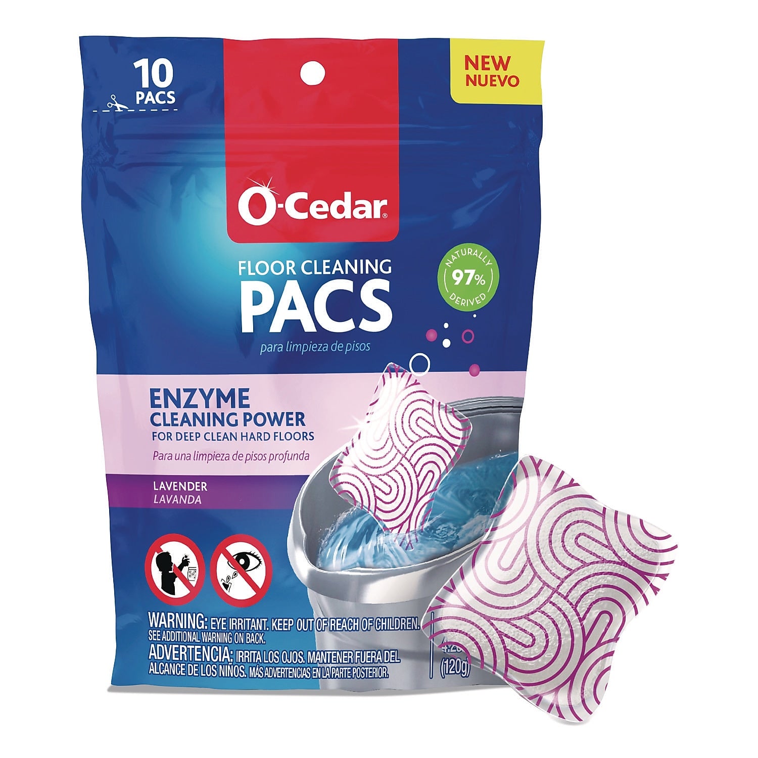 O-Cedar Cleaning PACS Floor Cleaner, Lavender Scent, 0.426 oz., 10/Pack (FHD172402PK)