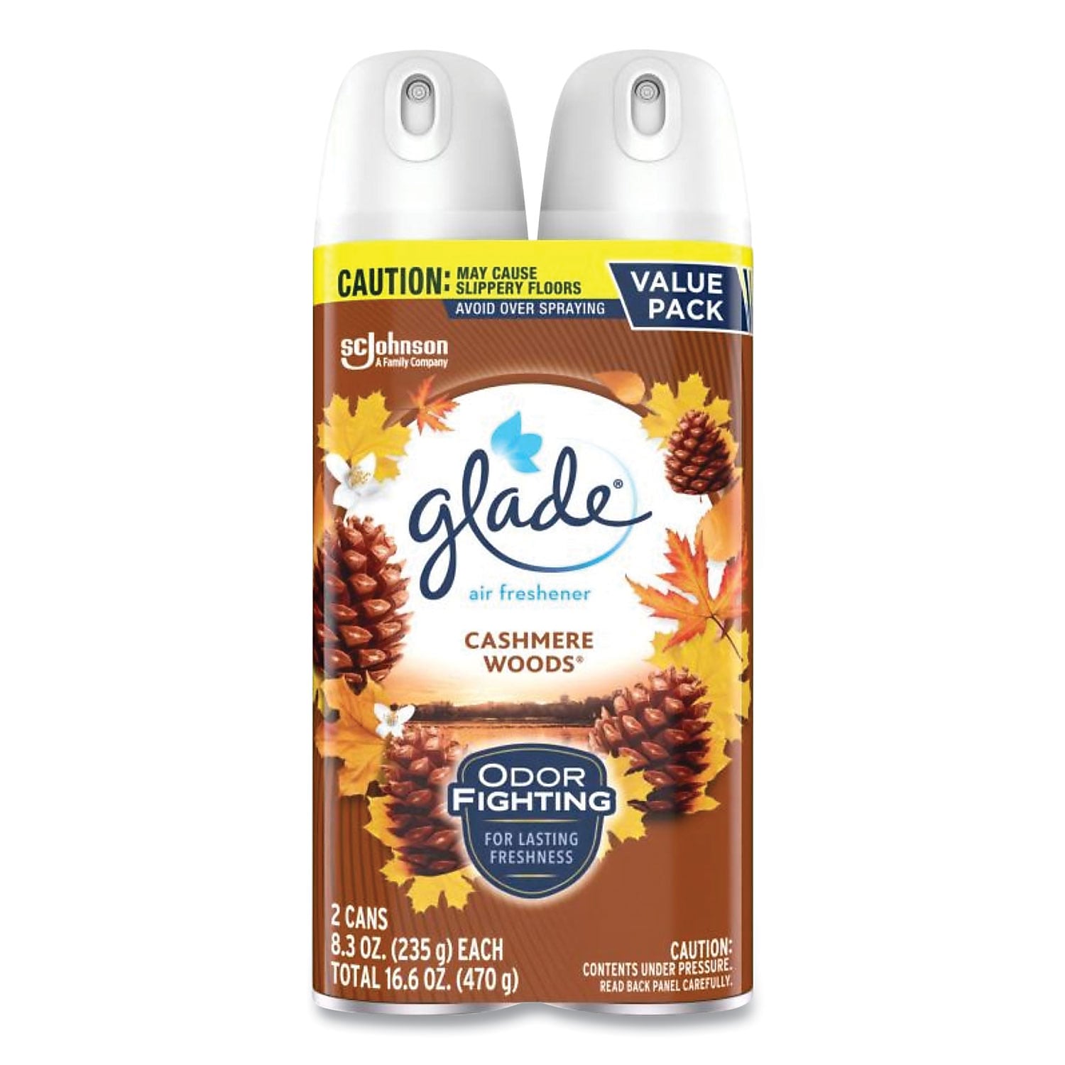 Glade Air Freshener Aerosol, Cashmere Woods Scent, 8.3 oz., 2/Pack, 3 Packs/Carton (SJN377361)