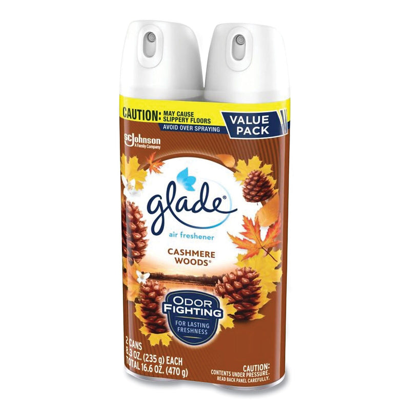 Glade Air Freshener Aerosol, Cashmere Woods Scent, 8.3 oz., 2/Pack, 3 Packs/Carton (SJN377361)