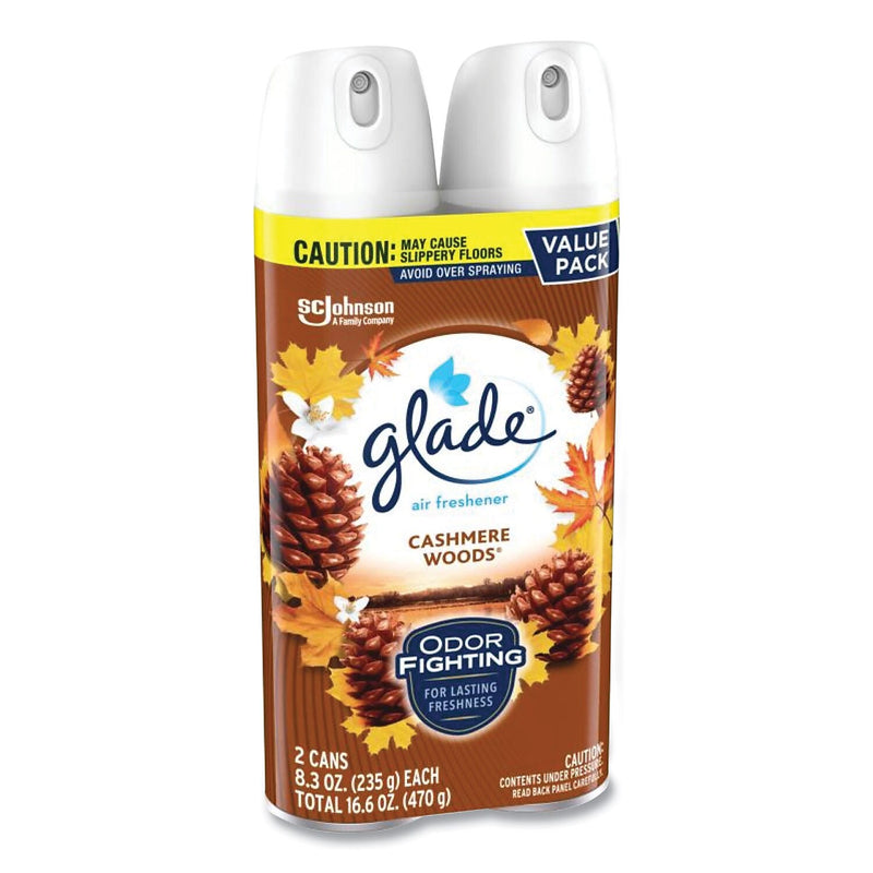 Glade Air Freshener Aerosol, Cashmere Woods Scent, 8.3 oz., 2/Pack, 3 Packs/Carton (SJN377361)
