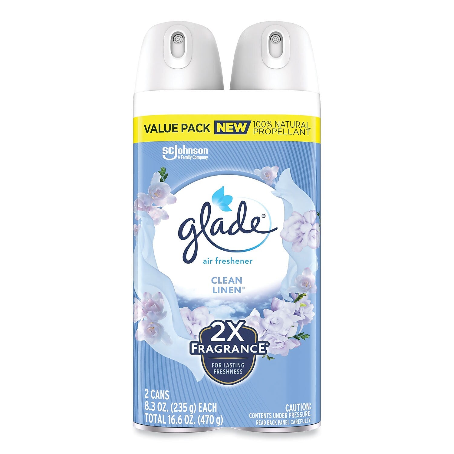 Glade Air Freshener Aerosol, Clean Linen Scent, 8.3 oz., 2/Pack, 3 Packs/Carton (SJN377363)