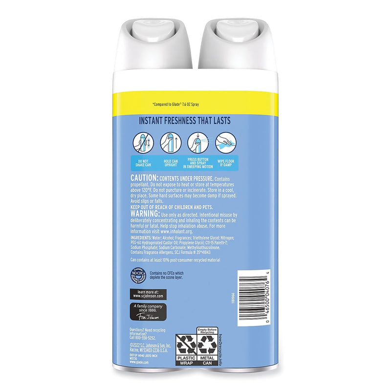 Glade Air Freshener Aerosol, Clean Linen Scent, 8.3 oz., 2/Pack, 3 Packs/Carton (SJN377363)