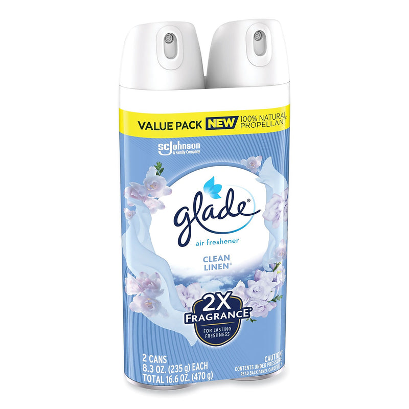 Glade Air Freshener Aerosol, Clean Linen Scent, 8.3 oz., 2/Pack, 3 Packs/Carton (SJN377363)