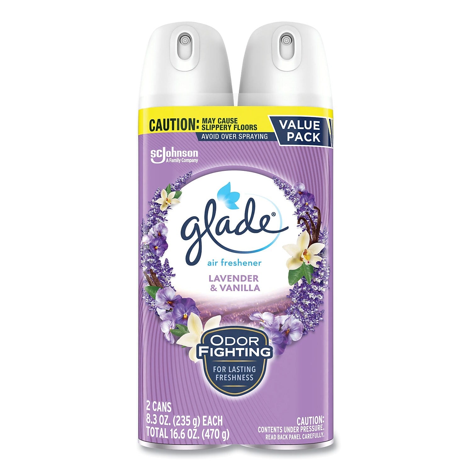 Glade Air Freshener Aerosol, Lavender and Vanilla Scent, 8.3 oz., 2/Pack, 3 Packs/Carton (SJN377371)