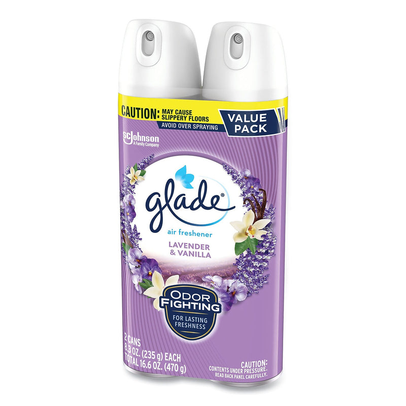 Glade Air Freshener Aerosol, Lavender and Vanilla Scent, 8.3 oz., 2/Pack, 3 Packs/Carton (SJN377371)