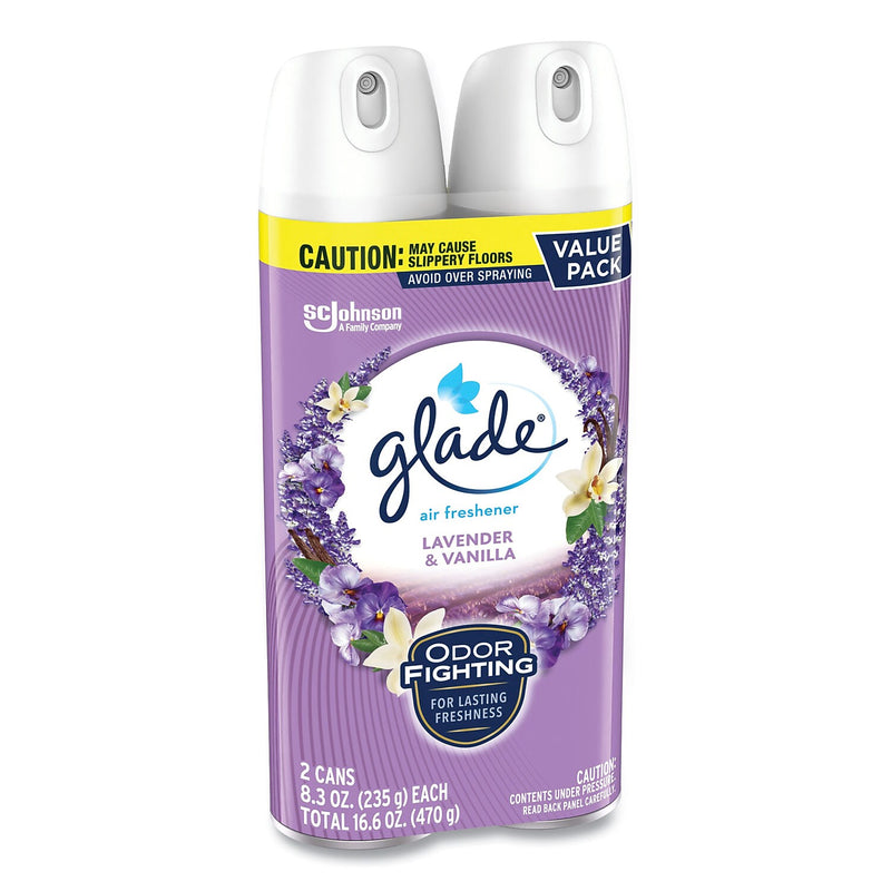 Glade Air Freshener Aerosol, Lavender and Vanilla Scent, 8.3 oz., 2/Pack, 3 Packs/Carton (SJN377371)