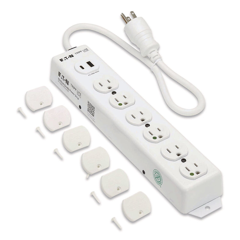 Tripp Lite by Eaton Safe-IT 6-Outlet Medical-Grade Power Strip, 2 ft., White (PS602HGUSB)