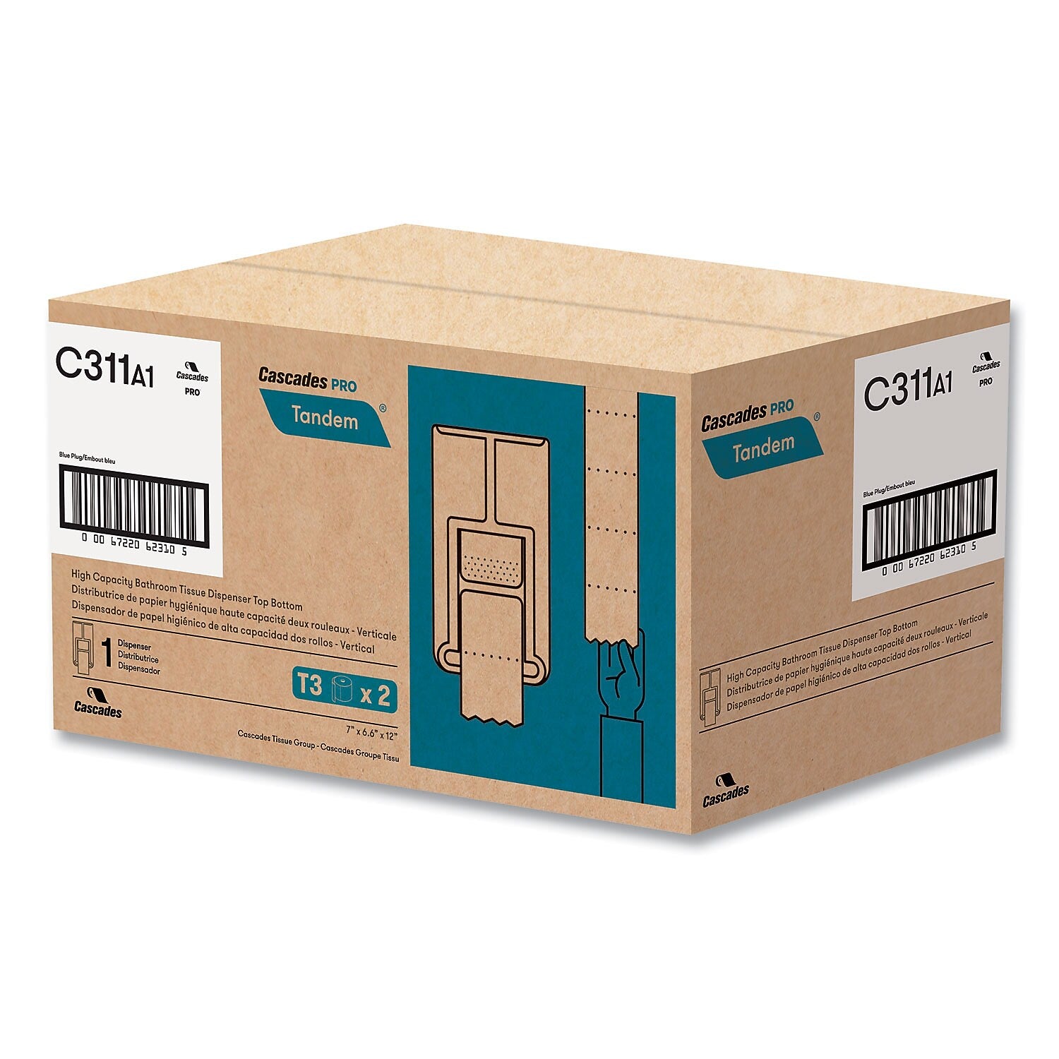 Cascades PRO Tandem No Touch High Capacity Toilet Paper Dispenser, White (C311)