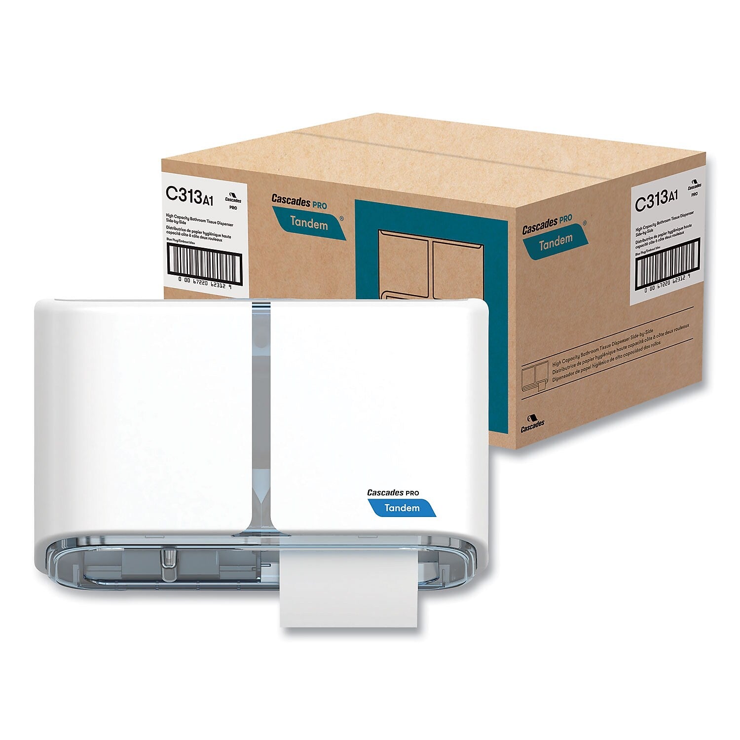 Cascades PRO Tandem No Touch High Capacity Toilet Paper Dispenser, White (C313)