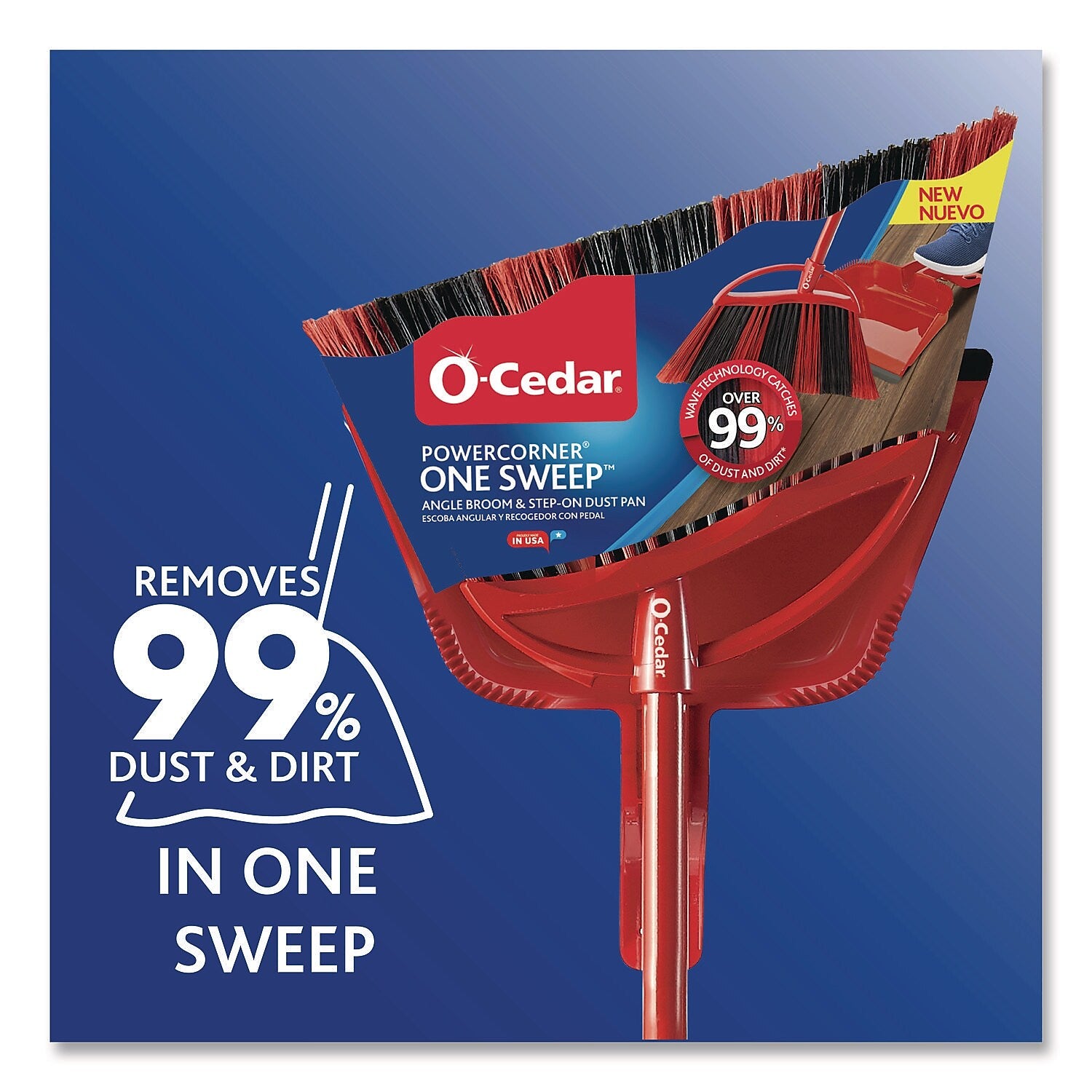 O-Cedar PowerCorner One Sweep LG Angled Broom & Step-On Dustpan, Multicolored (172134EA)