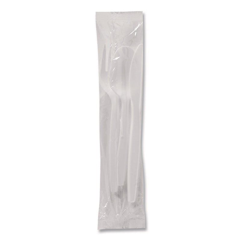 Dixie Individually Wrapped Polypropylene Fork/Knife/Teaspoon Set, Medium-Weight, White, 250 Sets/Carton (CMP26C)