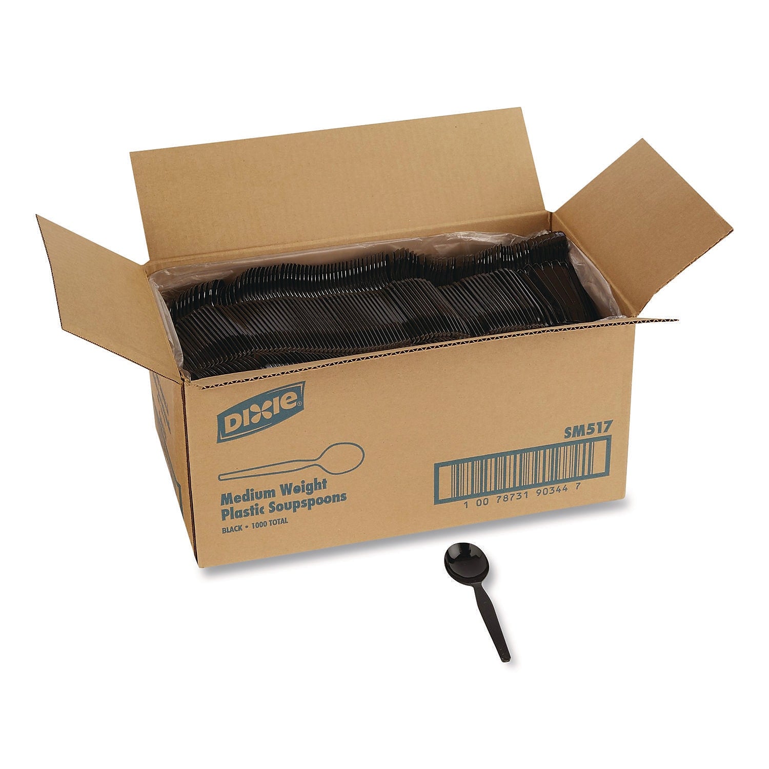 Dixie Polystyrene Soup Spoons, Medium-Weight, Black, 1,000 Pieces/Carton (SM517)
