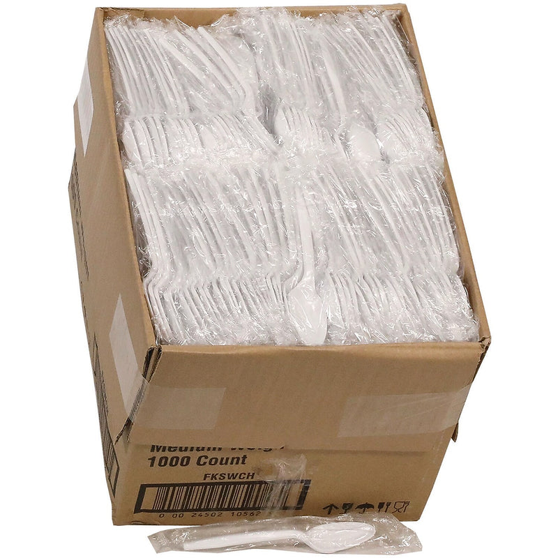 Pactiv Evergreen Fieldware Individually Wrapped Polypropylene Tea Spoons, Medium-Weight, White, 1,000 Pieces/Carton (FKSWCH)