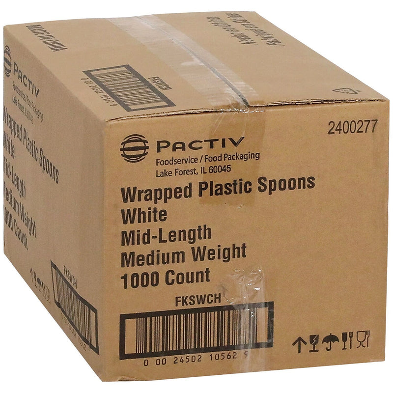 Pactiv Evergreen Fieldware Individually Wrapped Polypropylene Tea Spoons, Medium-Weight, White, 1,000 Pieces/Carton (FKSWCH)