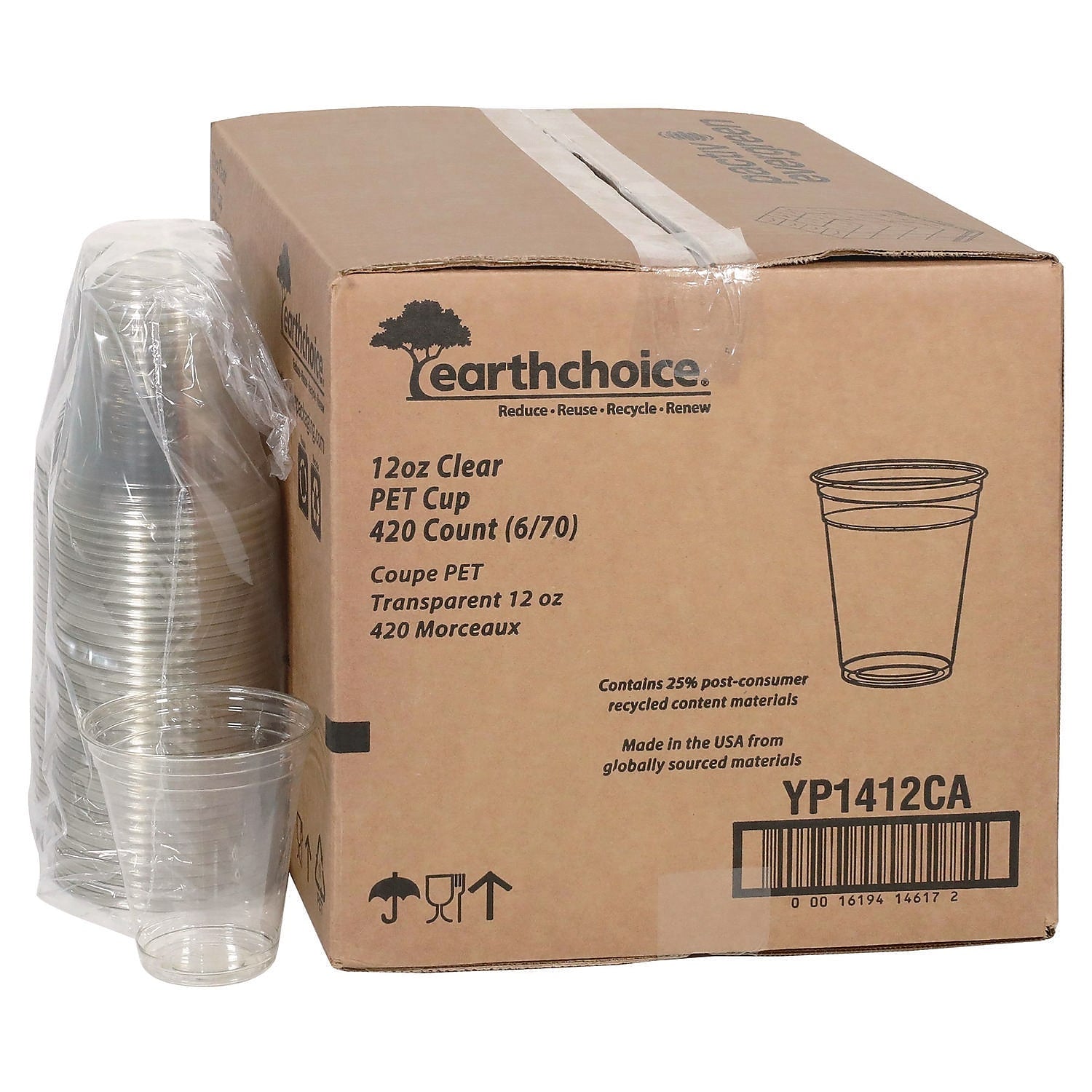 Pactiv Evergreen Plastic Cold Cups, 12 oz., Plastic, Clear, 420/Carton (YP1412CA)