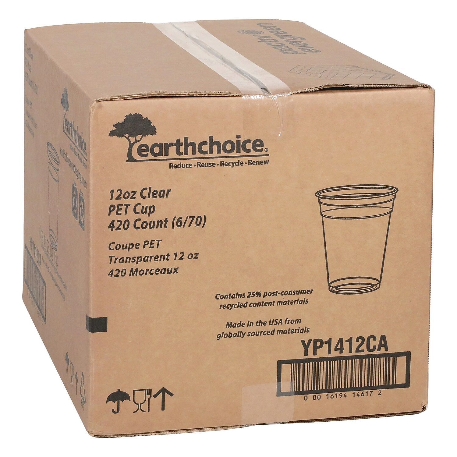 Pactiv Evergreen Plastic Cold Cups, 12 oz., Plastic, Clear, 420/Carton (YP1412CA)