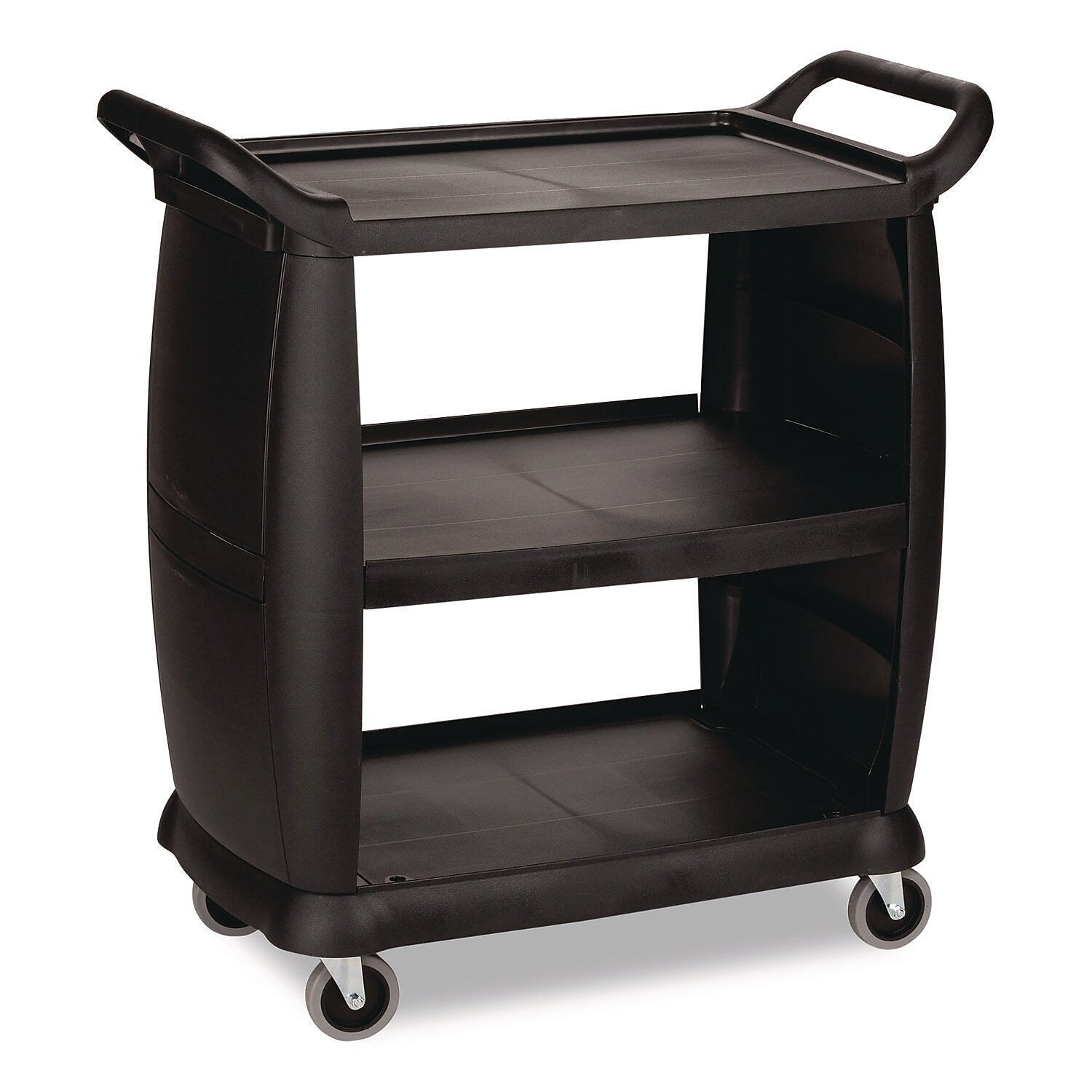 Boardwalk 3-Shelf Polypropylene Mobile Bussing Cart with Four Swivel Wheels, Black (CC203603)