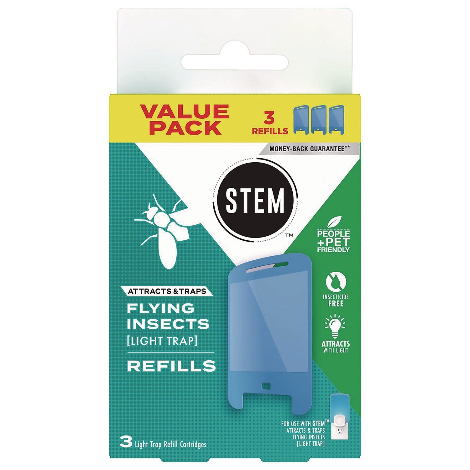 SC Johnson STEM Light Trap Refills for Insects, 3 Refills/Pack, 8 Packs/Carton (372883)
