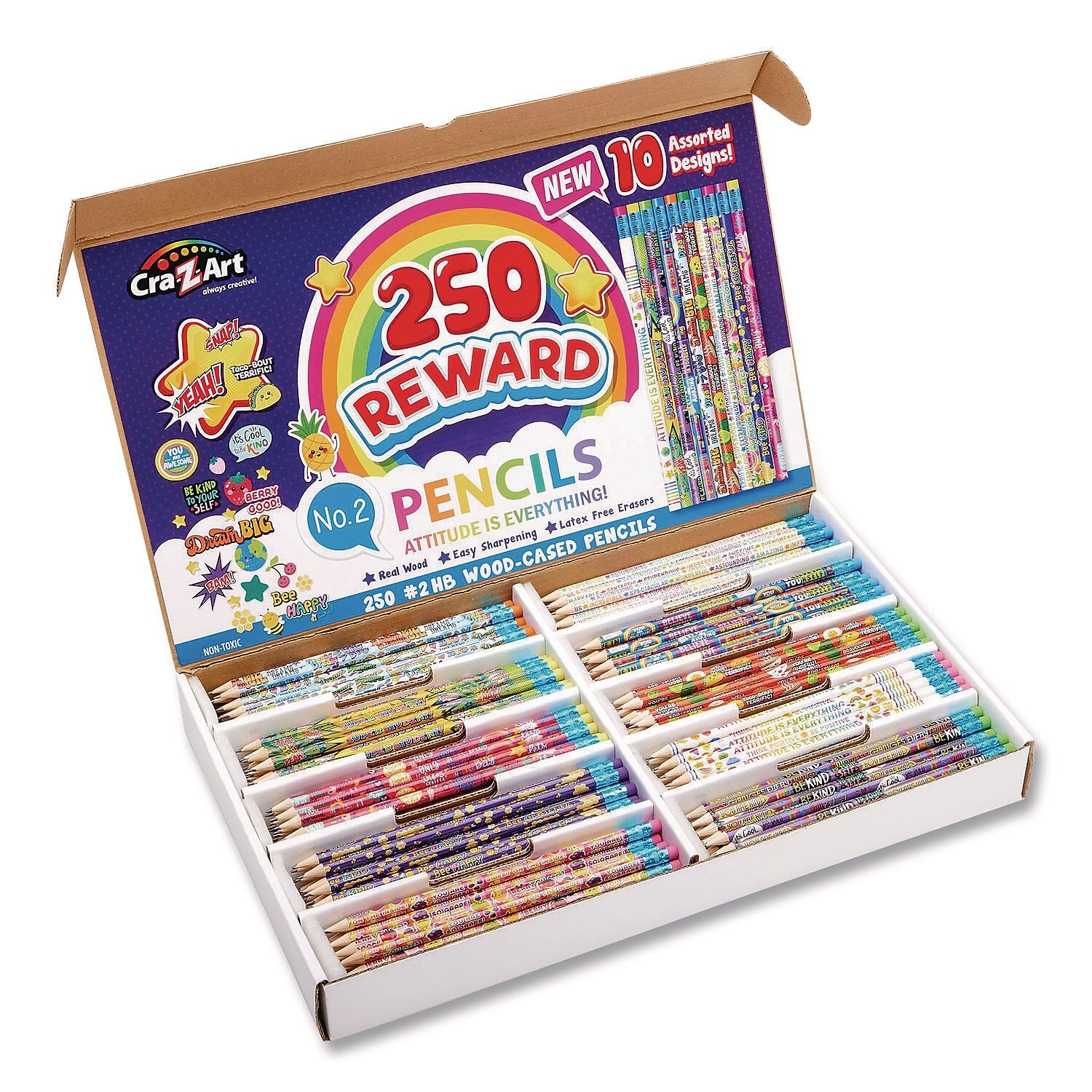 Cra-Z-Art Motivational Classpack Pre-Sharpened Wooden Pencil, #2, Medium Lead, 250 Pencils/Set (740171)