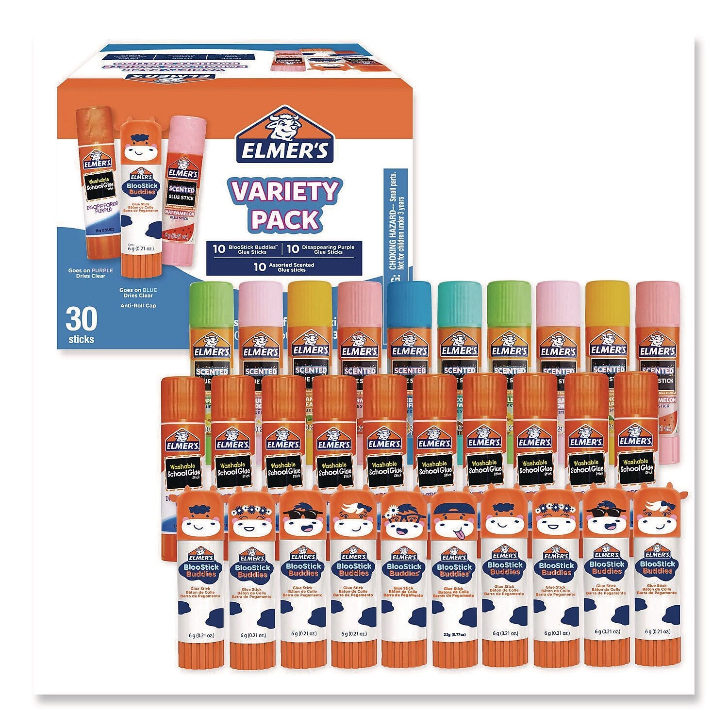 Elmer's Washable Removable Glue Stick Variety Pack, 0.21 oz., Clear, 30/Pack (2213791)