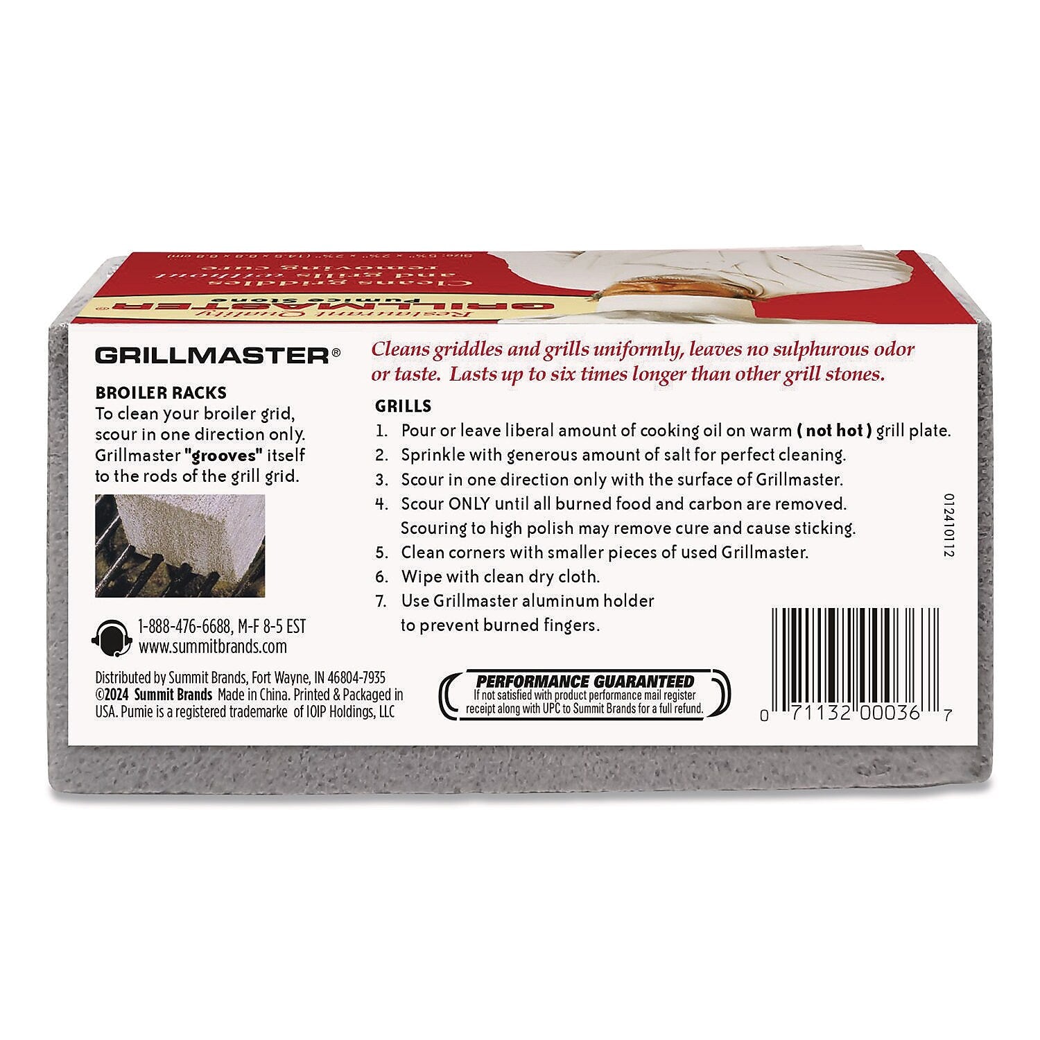 Pumie Grillmaster Griddle and Grill Cleaning Brick, 5.75" x 2.75", Gray, 12/Carton (GM-36Q)