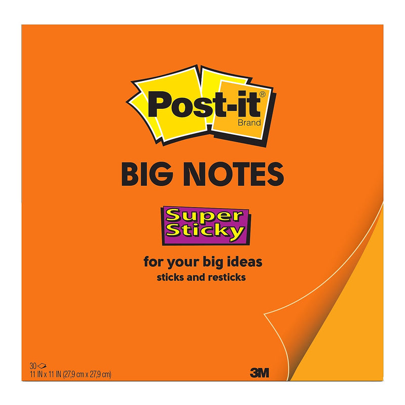 Post-it Big Notes Super Sticky Notes, 11" x 11", Orange, 30 Sheets/Pad (BN11O)