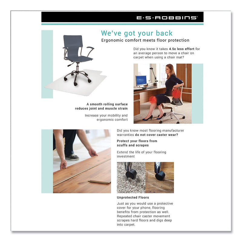 ES Robbins Floor+Mate Carpet & Hard Floor Chair Mat, 46" x 48", Designed for Medium-Pile Carpet, Clear (ESR121442)