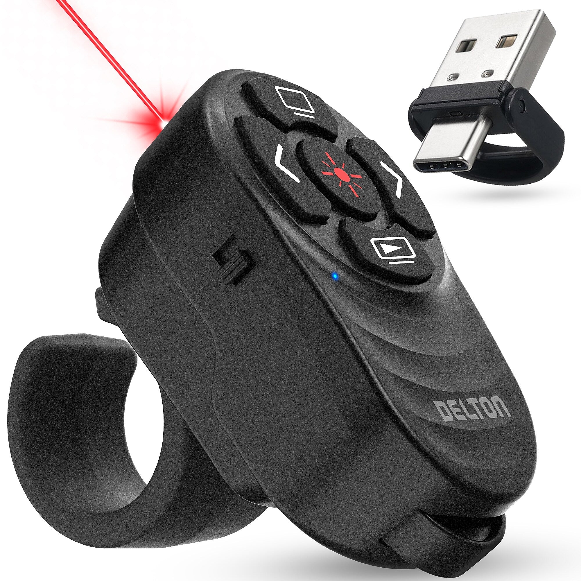 Delton P48 2.4GHz Wireless Presentation Finger Laser Pointer, Black (DLP48)