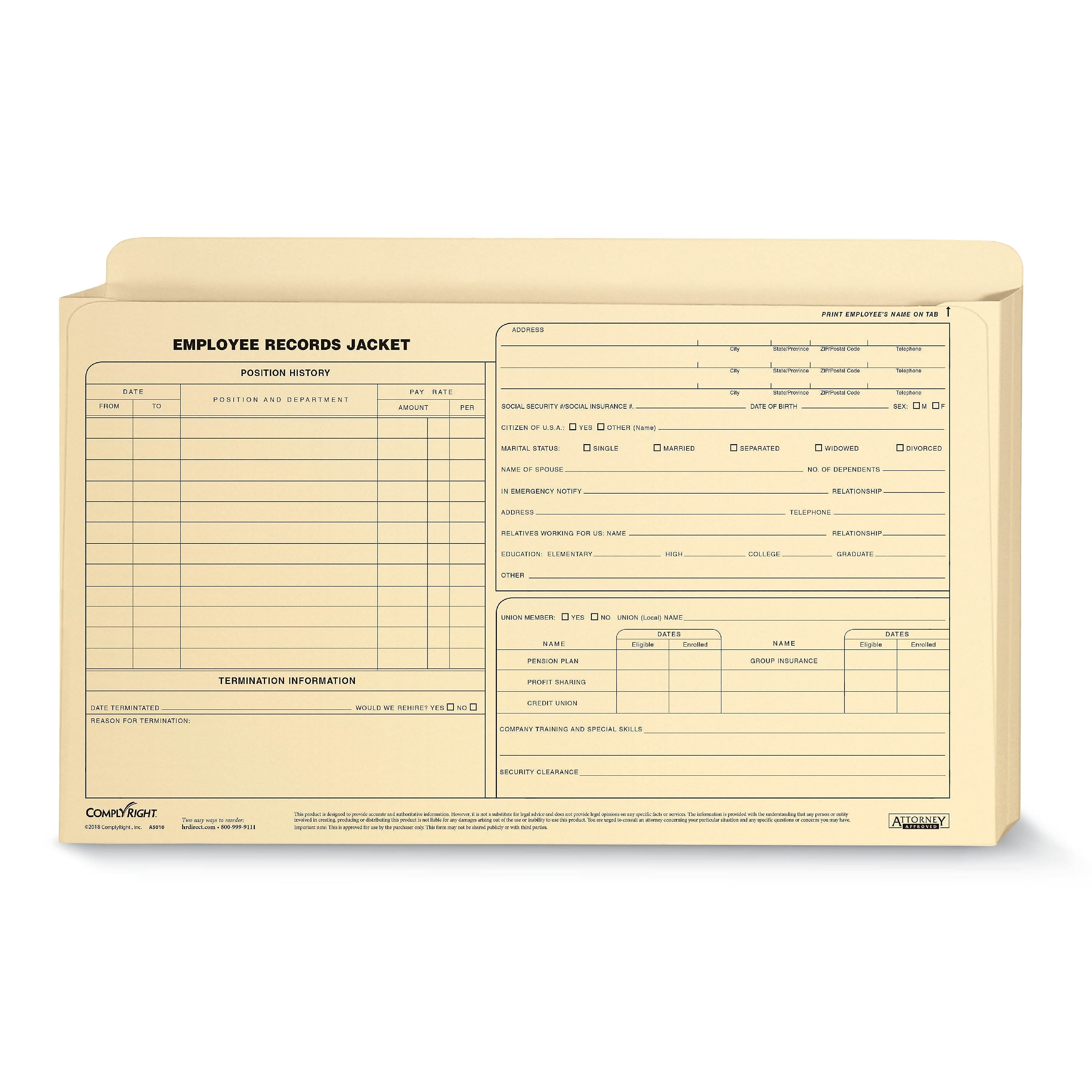 ComplyRight Expanded Employee Records File Jacket, 1" Expansion, Legal Size, Manila, 25/Each (A5010)