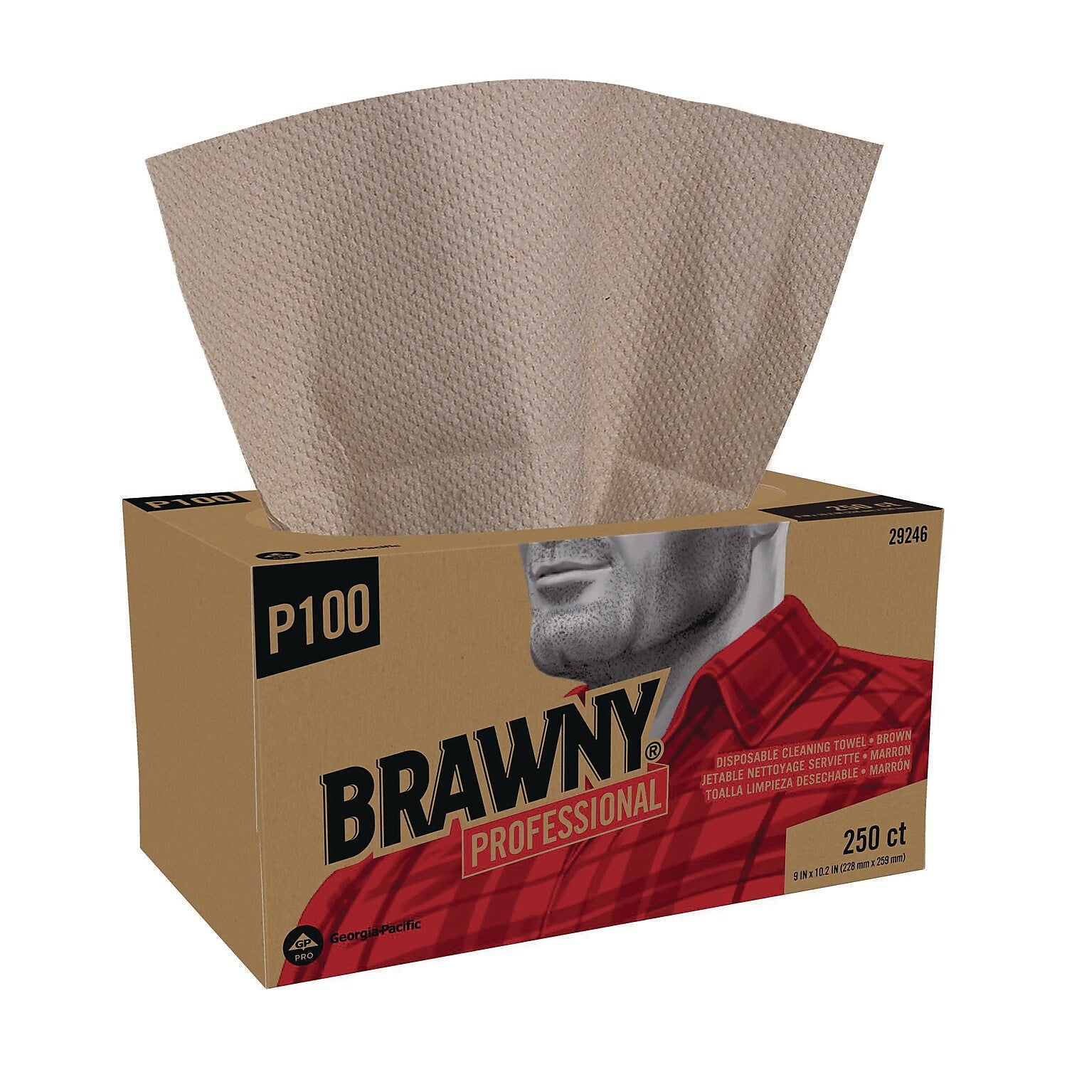 Brawny Professional Paper All Purpose Cleaning Wipers, 10.25" x 9", Brown, 250 Wipers/Box, 24 Boxes/Carton (29246)