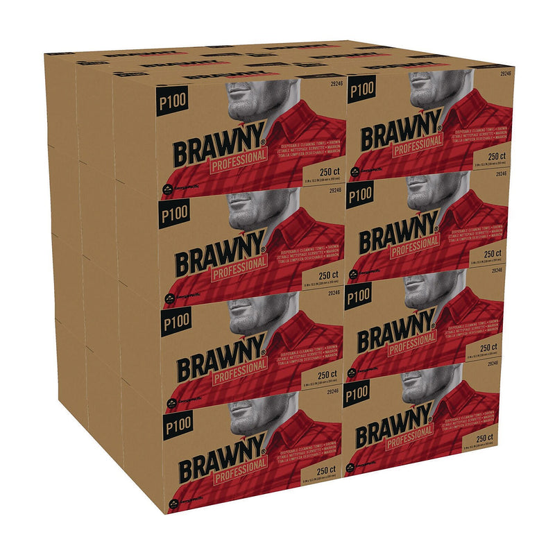 Brawny Professional Paper All Purpose Cleaning Wipers, 10.25" x 9", Brown, 250 Wipers/Box, 24 Boxes/Carton (29246)