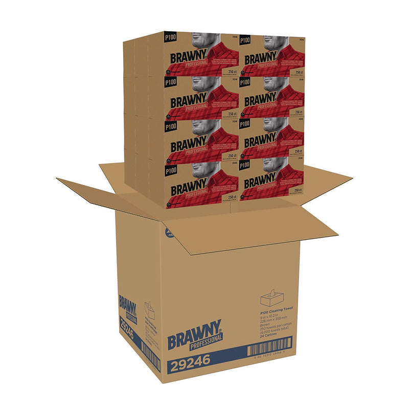 Brawny Professional Paper All Purpose Cleaning Wipers, 10.25" x 9", Brown, 250 Wipers/Box, 24 Boxes/Carton (29246)