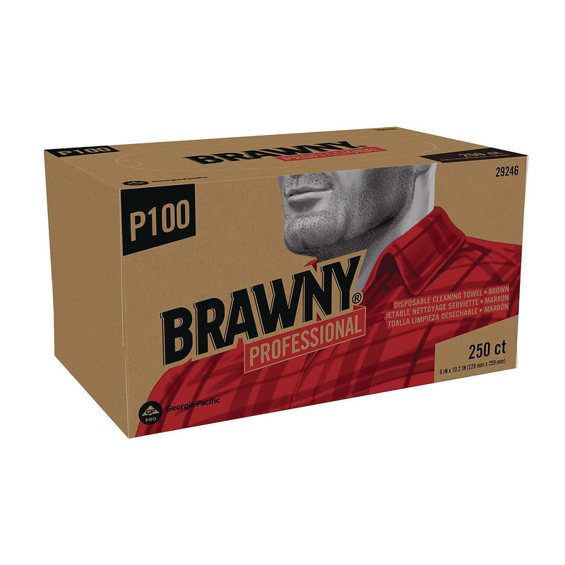 Brawny Professional Paper All Purpose Cleaning Wipers, 10.25" x 9", Brown, 250 Wipers/Box, 24 Boxes/Carton (29246)