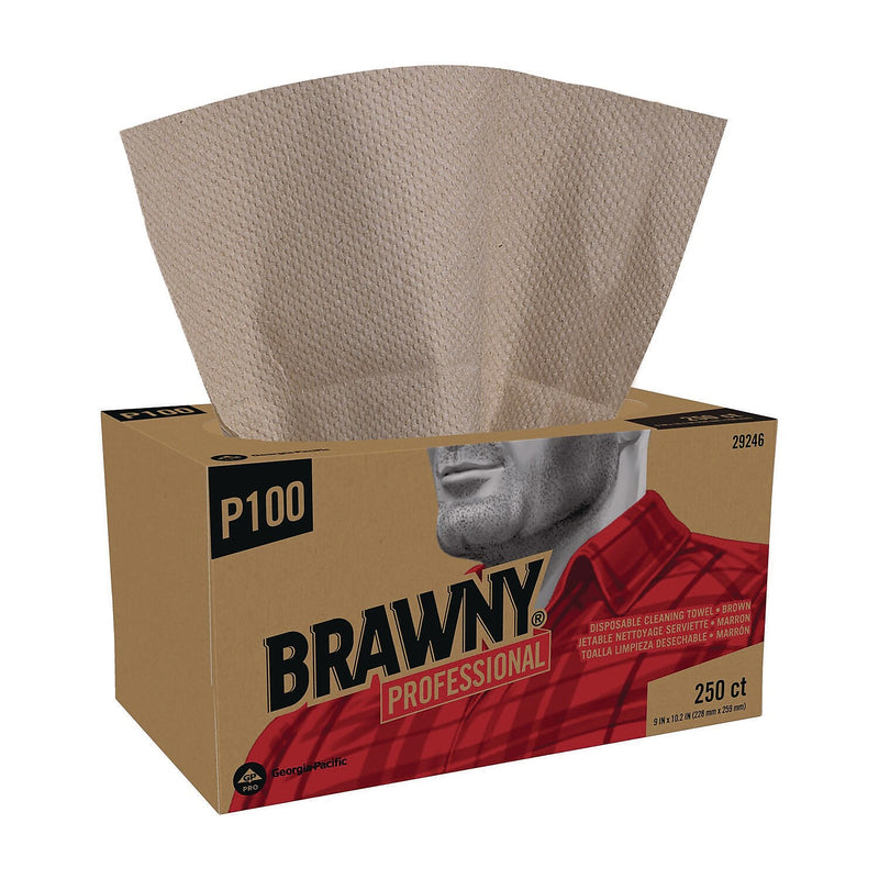 Brawny Professional Paper All Purpose Cleaning Wipers, 10.25" x 9", Brown, 250 Wipers/Box, 24 Boxes/Carton (29246)