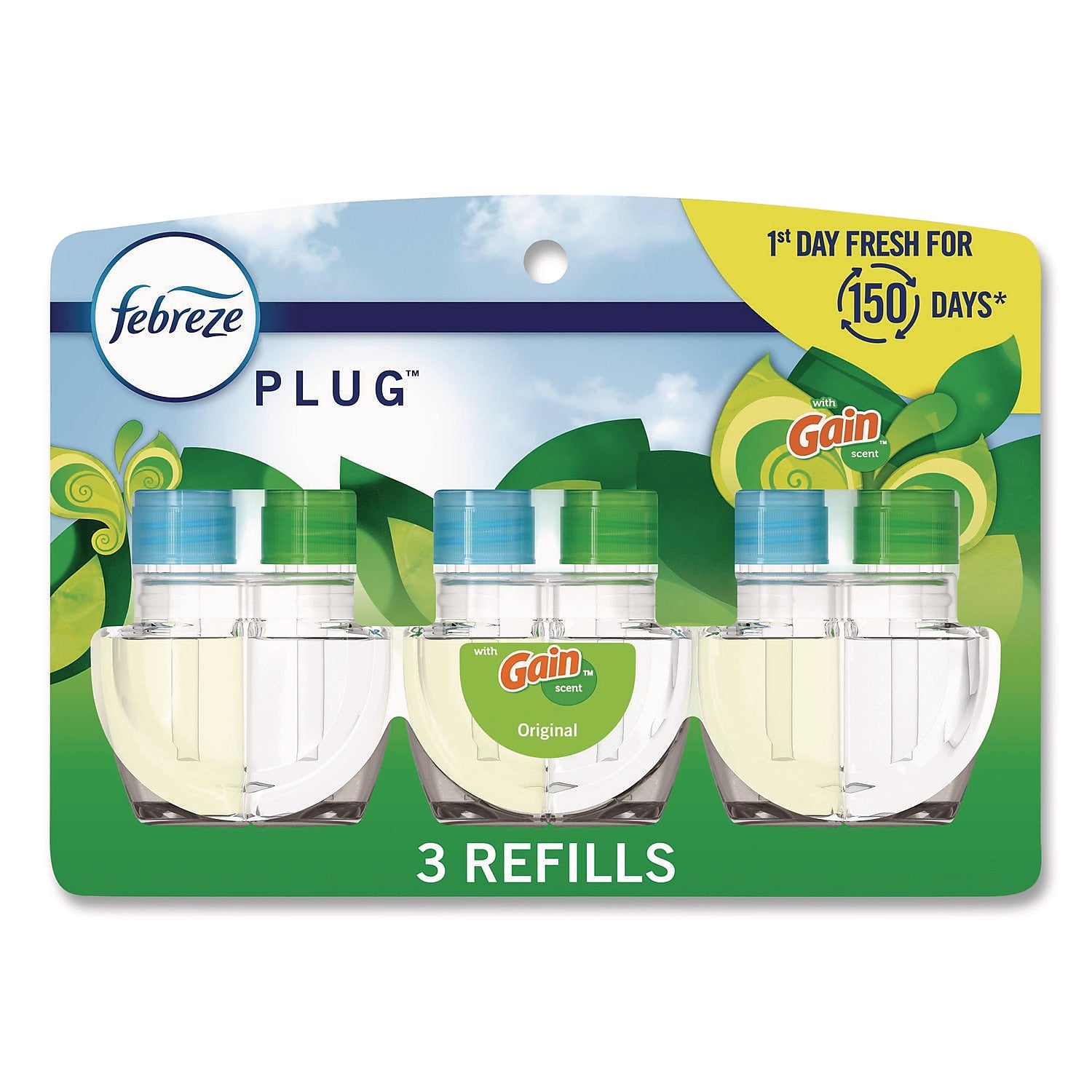 Febreze PLUG Air Freshener Refill, Gain Scent, 2.63 oz., 3/Pack, 6 Packs/Carton (80781111)