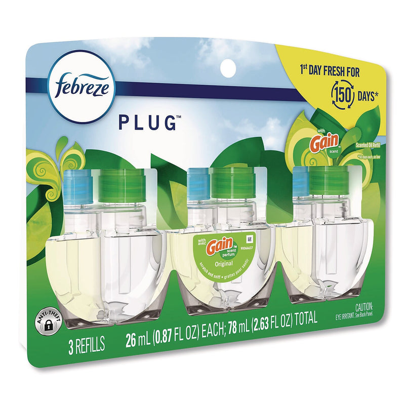 Febreze PLUG Air Freshener Refill, Gain Scent, 2.63 oz., 3/Pack, 6 Packs/Carton (80781111)