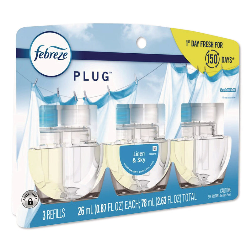 Febreze PLUG Air Freshener Refill, Linen & Sky Scent, 2.63 oz., 3/Pack, 6 Packs/Carton (80781115)