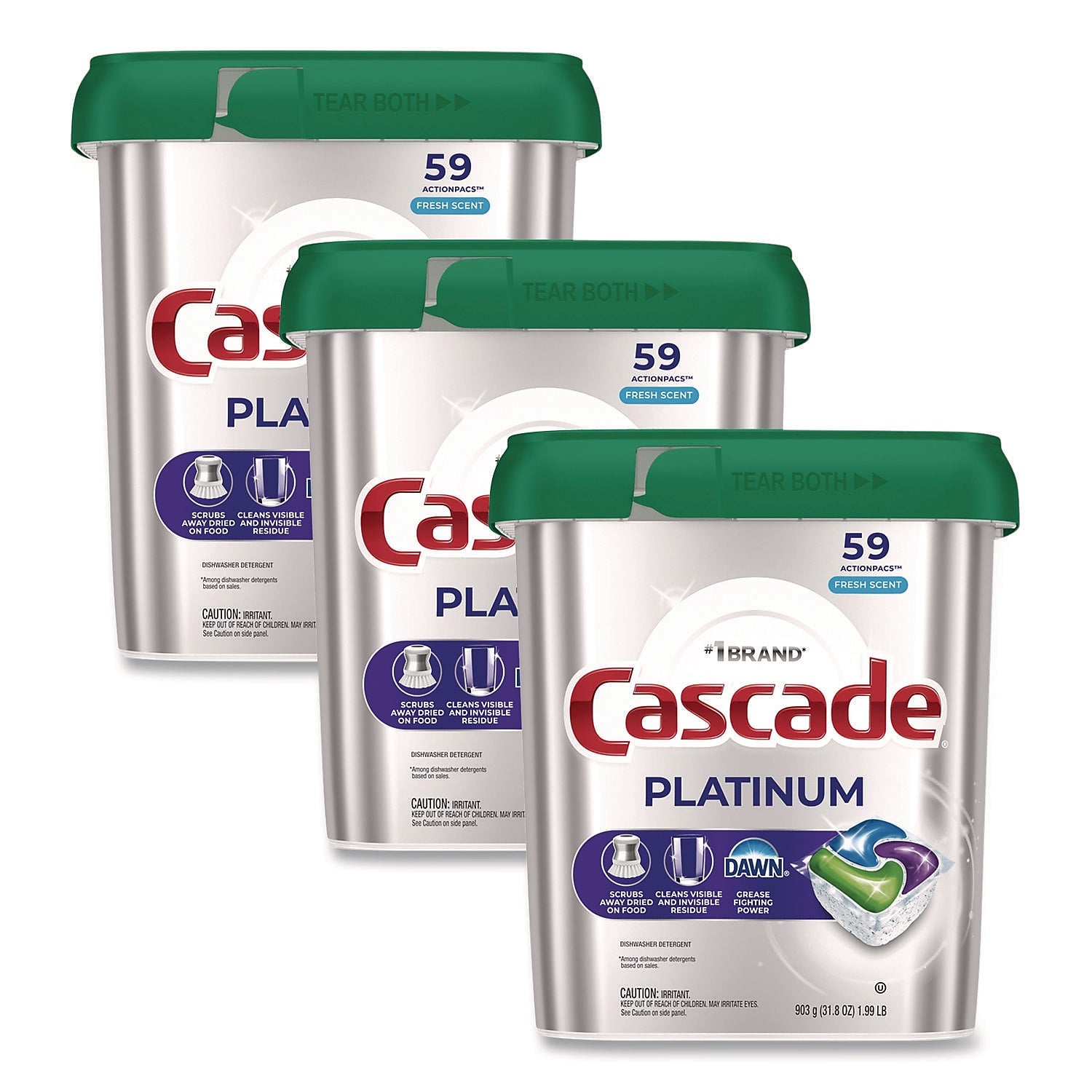 Cascade ActionPacs Dishwashing Detergent Pacs, Fresh Scent, 59 Pacs/Tub, 3 Tubs/Carton (80797181)