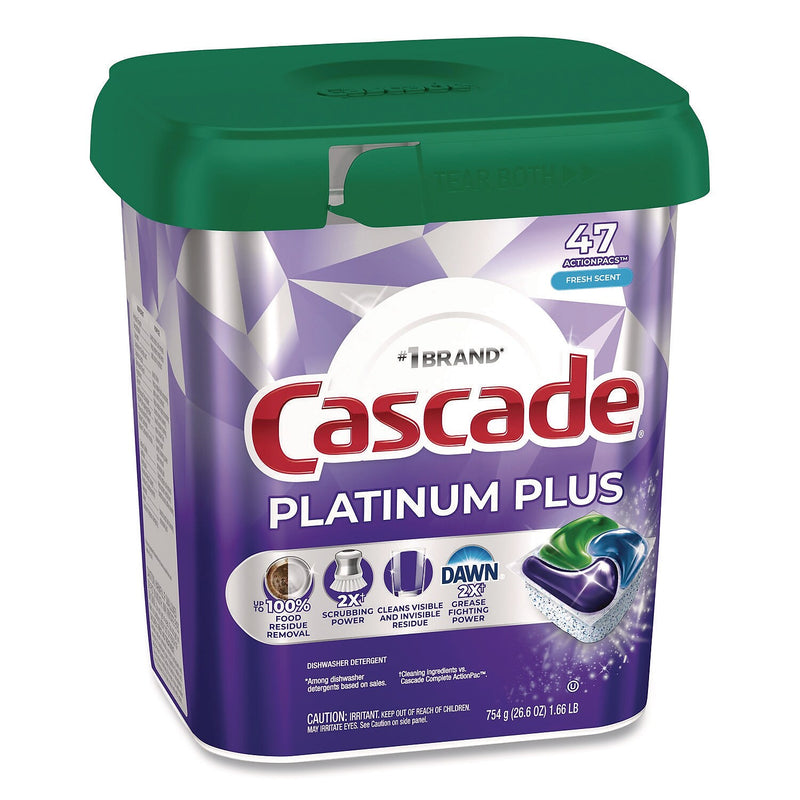 Cascade Platinum Plus ActionPacs Dishwashing Detergent Pacs, Fresh Scent, 47 Pacs/Tub, 3 Tubs/Carton (80798635)
