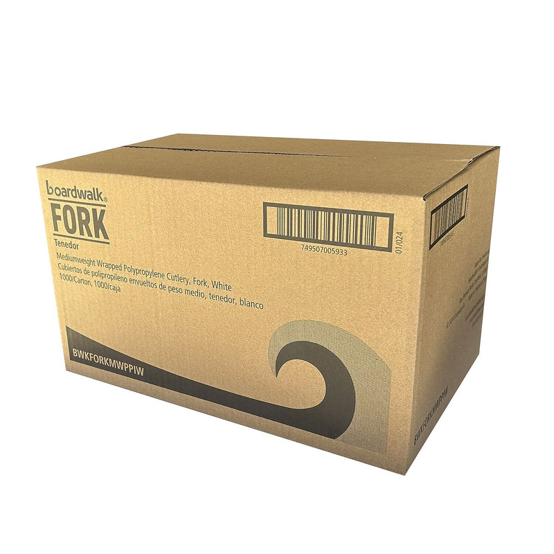 Boardwalk Individually Wrapped Polypropylene Forks, Medium-Weight, White, 1,000 Pieces/Carton (BWKFORKMWPPIW)