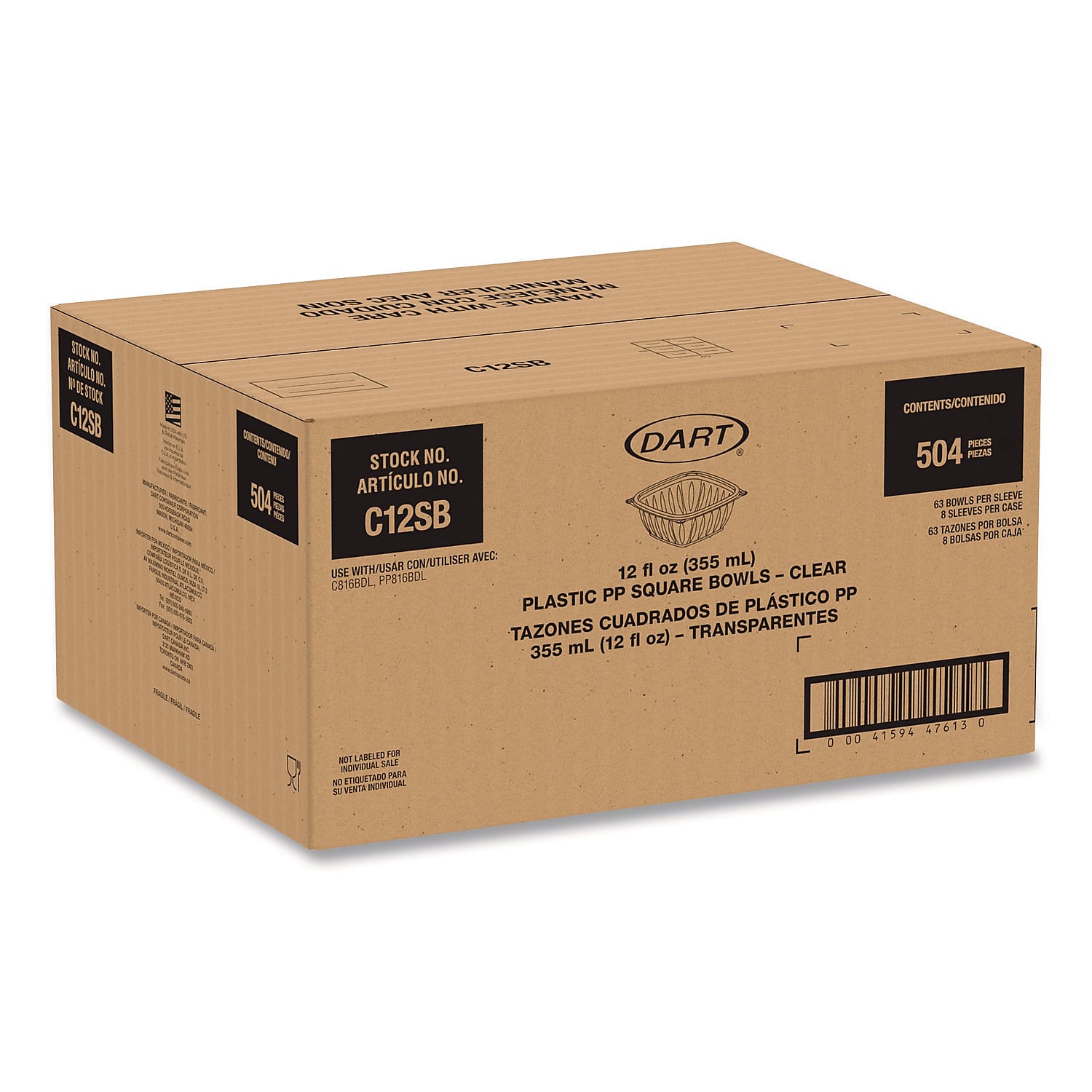 Dart Plastic Bowl, 12 oz., Clear, 504/Carton (C12SB)