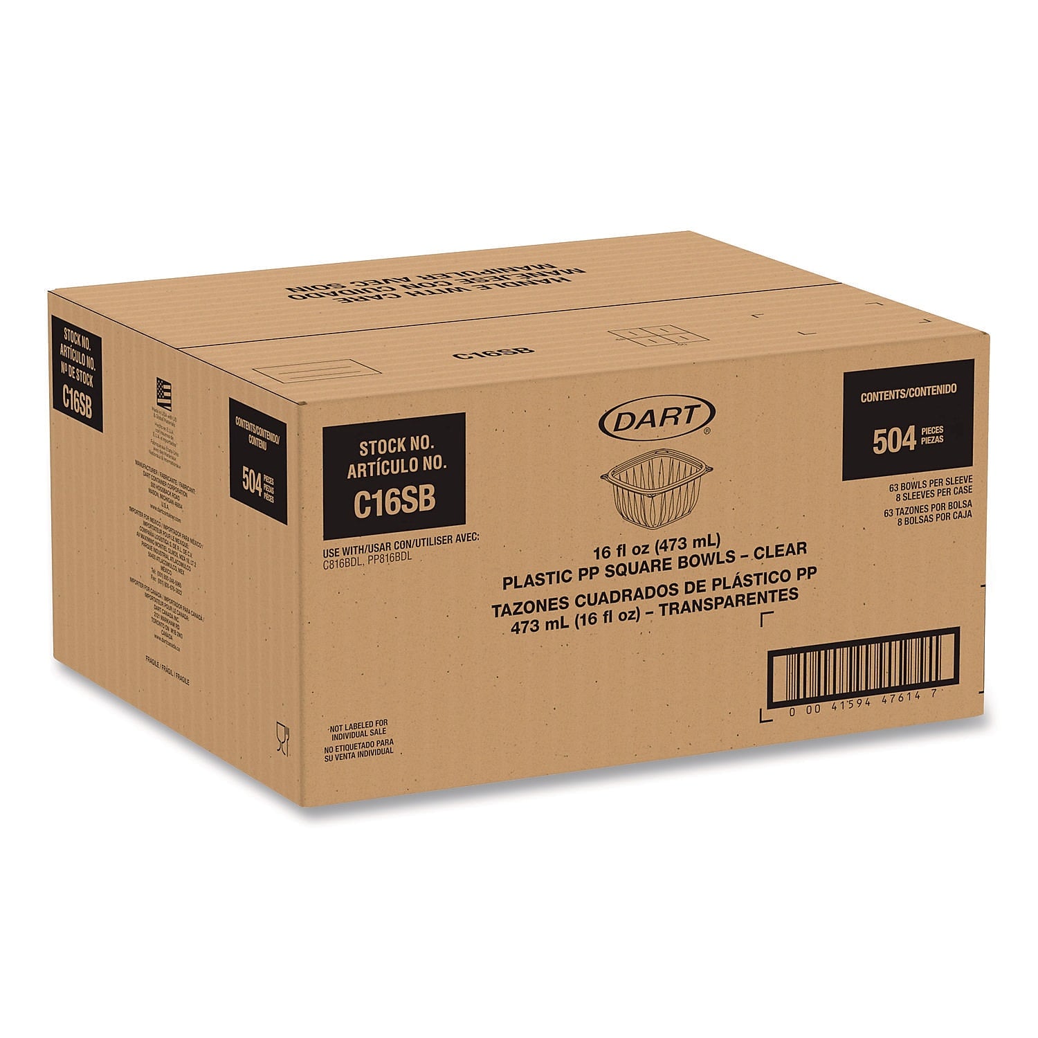Dart Plastic Bowl, 16 oz., Clear, 504/Carton (C16SB)