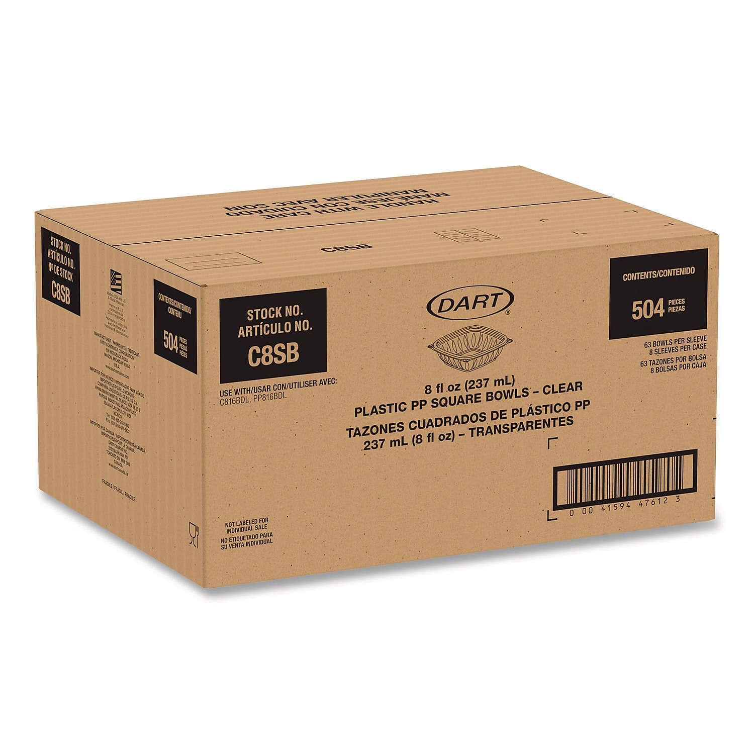 Dart Plastic Bowl, 8 oz., Clear, 504/Carton (C8SB)