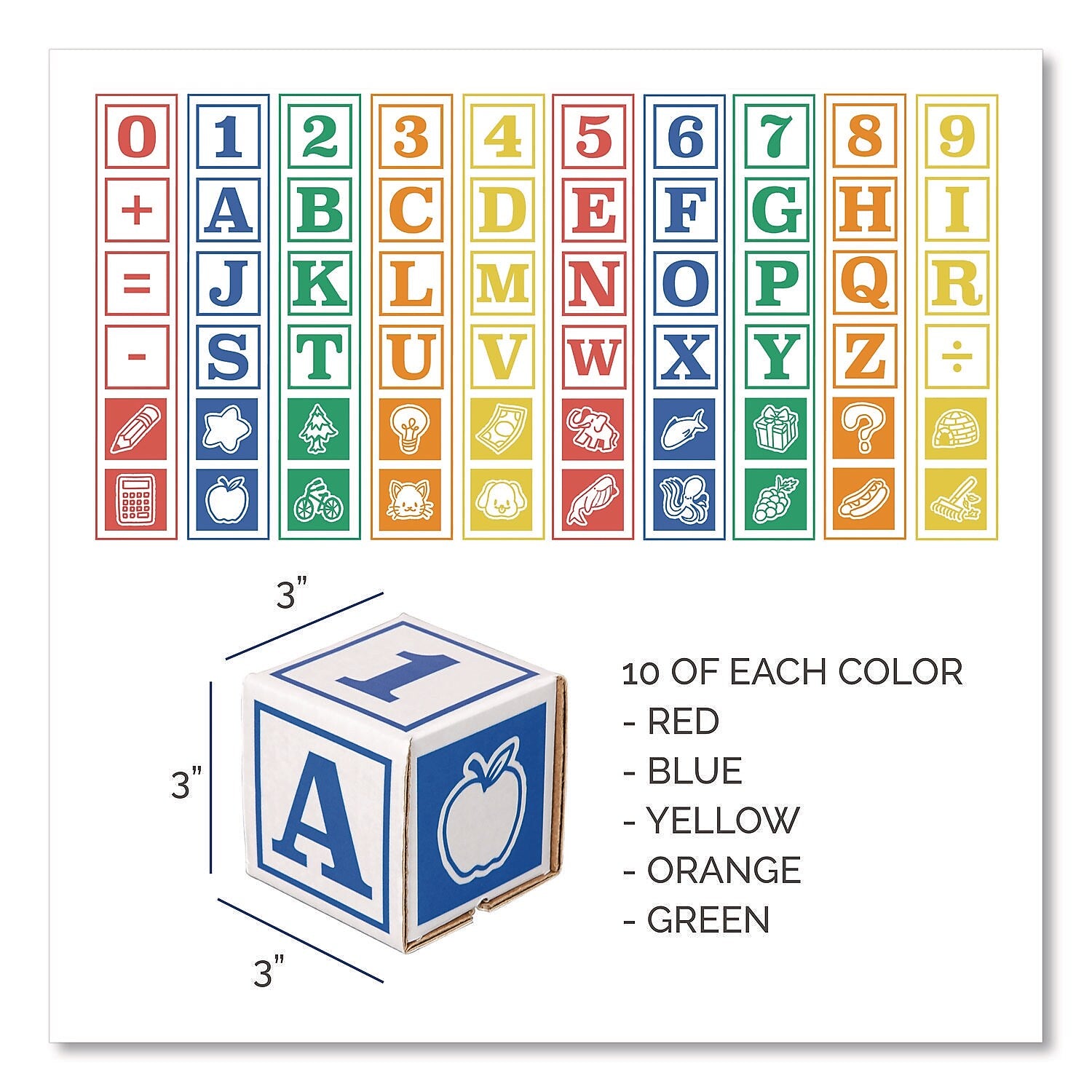Bankers Box At Play 123 ABC Learning Blocks, Assorted Colors, 50/Pack (100016408)