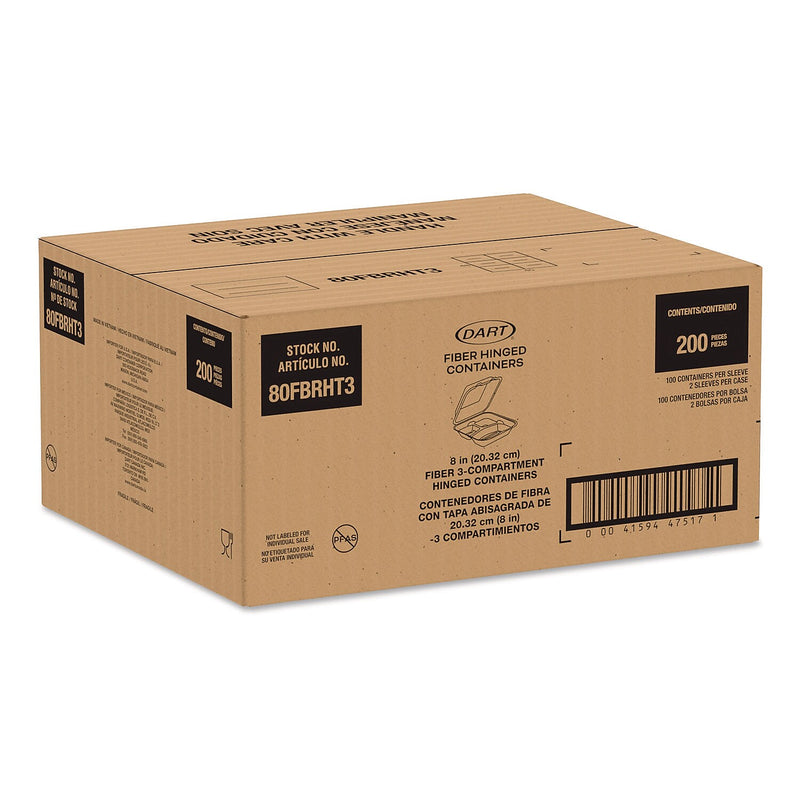 Dart ProPlanet Fiber 3-Compartment Hinged Carryout Containers, 200/Carton (80FBRHT3)