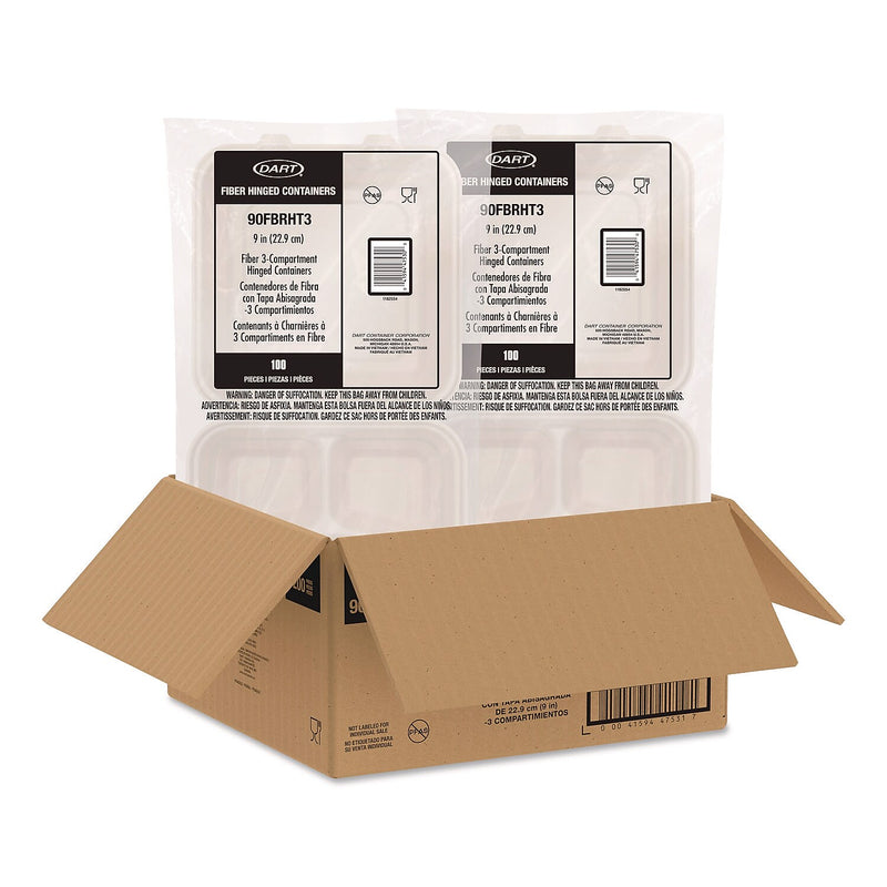 Dart ProPlanet Fiber 3-Compartment Hinged Carryout Containers, 200/Carton (90FBRHT3)