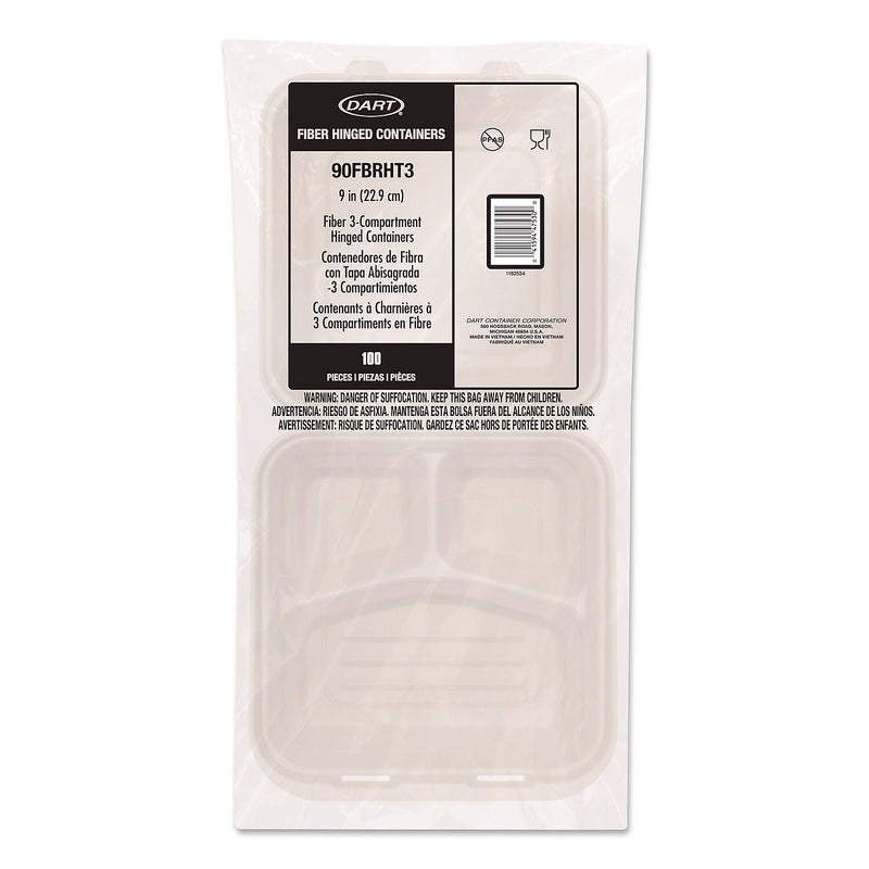 Dart ProPlanet Fiber 3-Compartment Hinged Carryout Containers, 200/Carton (90FBRHT3)